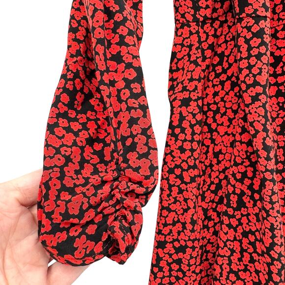 Free People Kinsley Red & Black Floral Print V-neck Long Sleeve Mini Wrap Dress - Picture 9 of 15